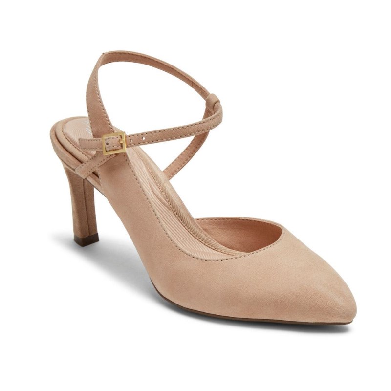 Women Rockport Total Motion Sheehan Strappy Heel Slingback Beige USA | VW7-11681