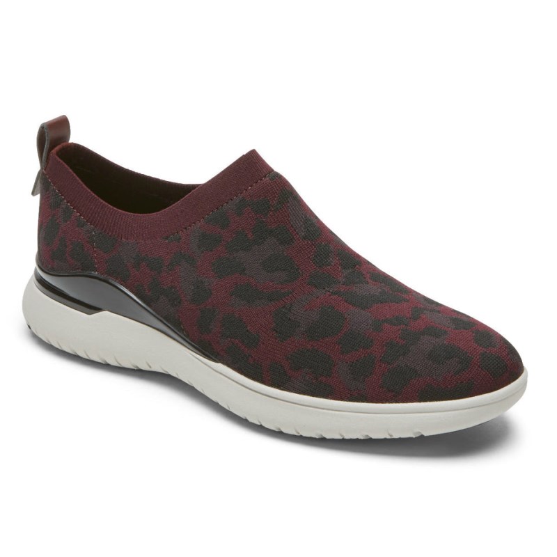 Women Rockport Total Motion Sport High Slip-On Sneakers Dark Red Leopard USA | NA6-10101