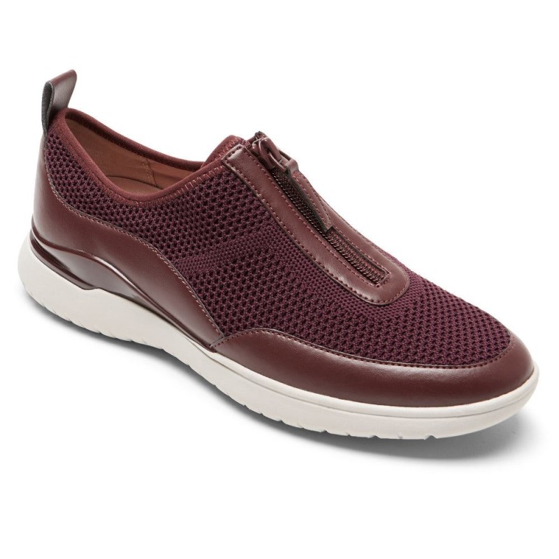 Women Rockport Total Motion Sport Zip Sneakers Dark Red USA | XV3-76157