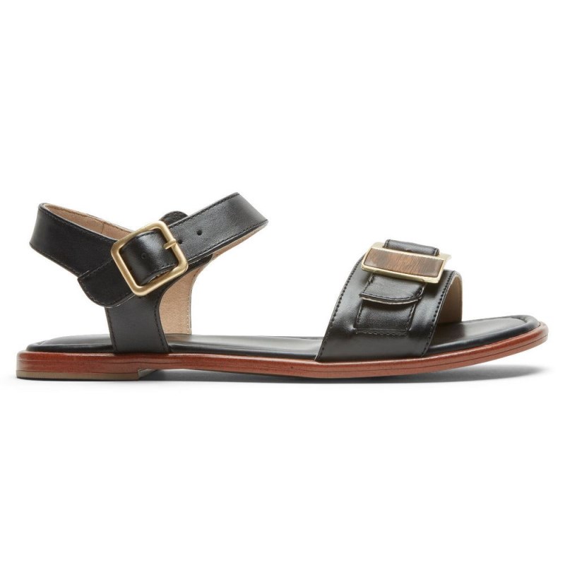 Women Rockport Total Motion Zadie Buckle Sandals Black USA | DM9-00680