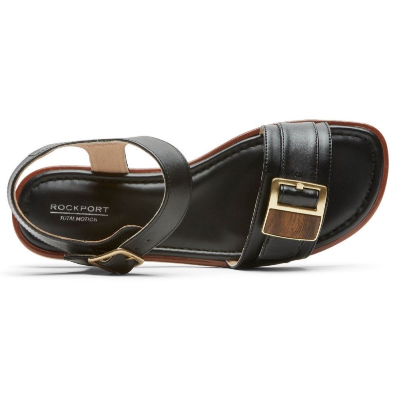 Women Rockport Total Motion Zadie Buckle Sandals Black USA | DM9-00680