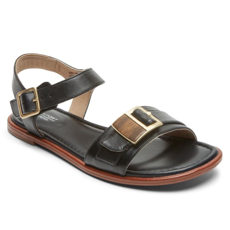 Women Rockport Total Motion Zadie Buckle Sandals Black USA | DM9-00680