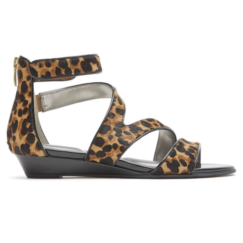 Women Rockport Total Motion Zandra Strappy Sandals Brown Leopard USA | DL9-38863