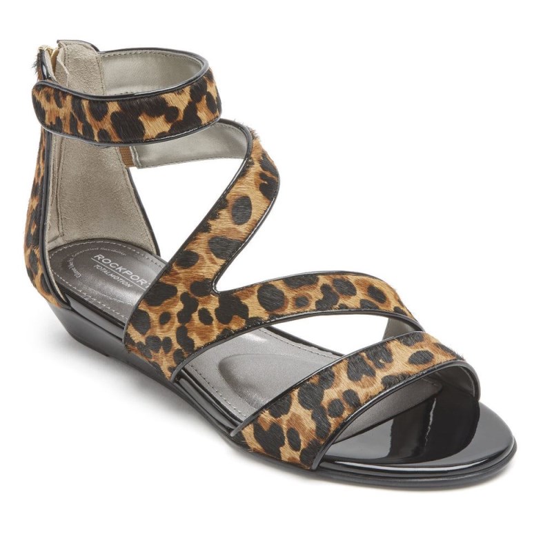 Women Rockport Total Motion Zandra Strappy Sandals Brown Leopard USA | DL9-38863