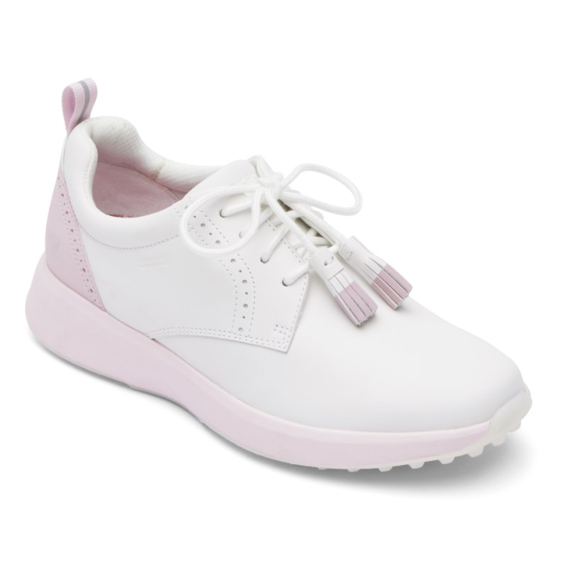 Women Rockport Trustride Prowalker Tassel Waterproof Golf Shoes White/Pink USA | RE8-04400