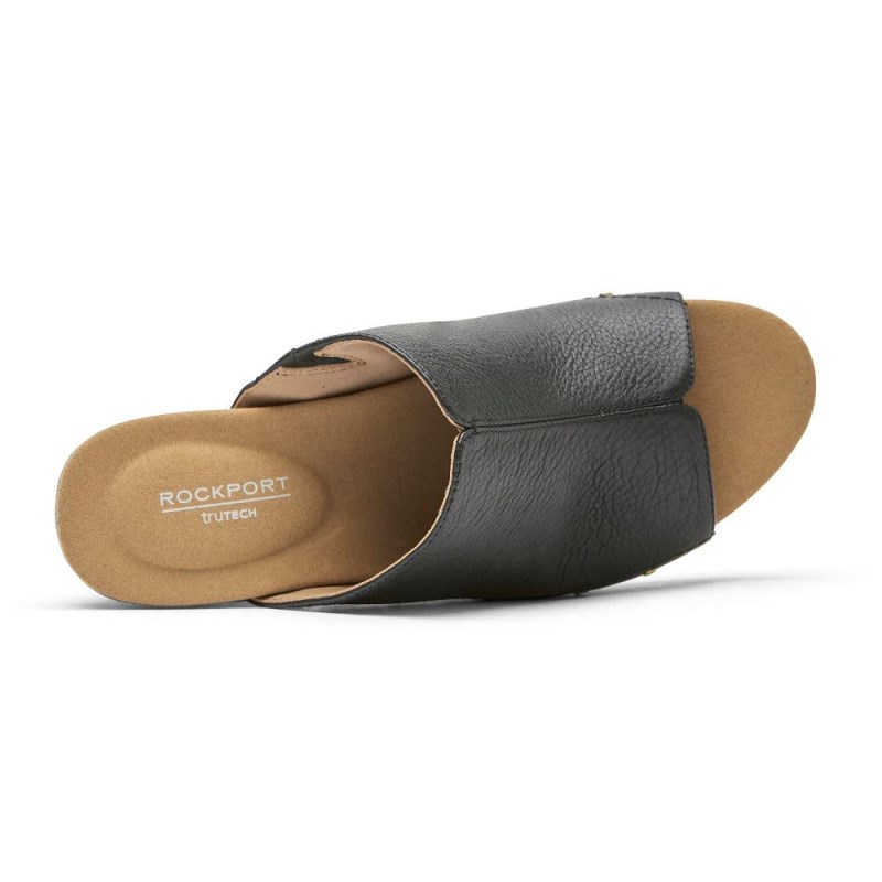 Women Rockport Vivianne Slides Black USA | BH2-64476