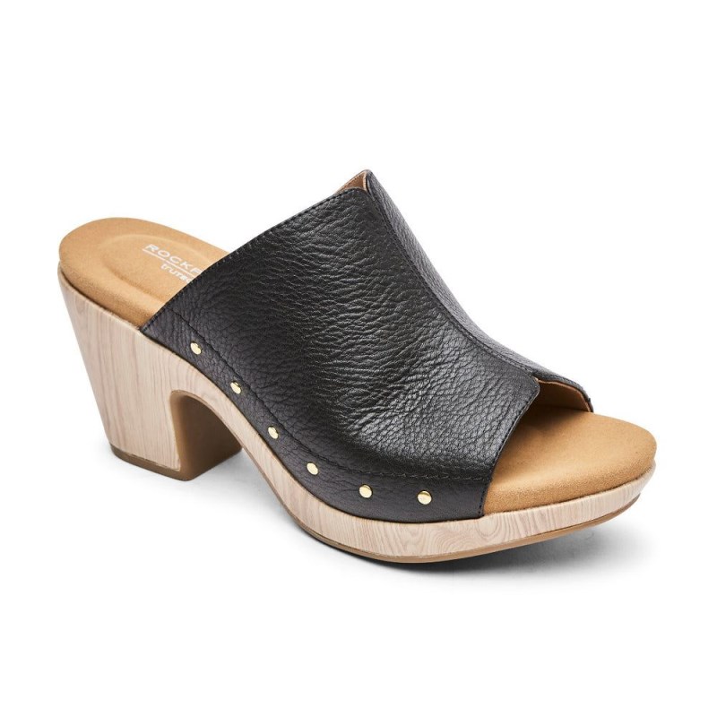 Women Rockport Vivianne Slides Black USA | BH2-64476