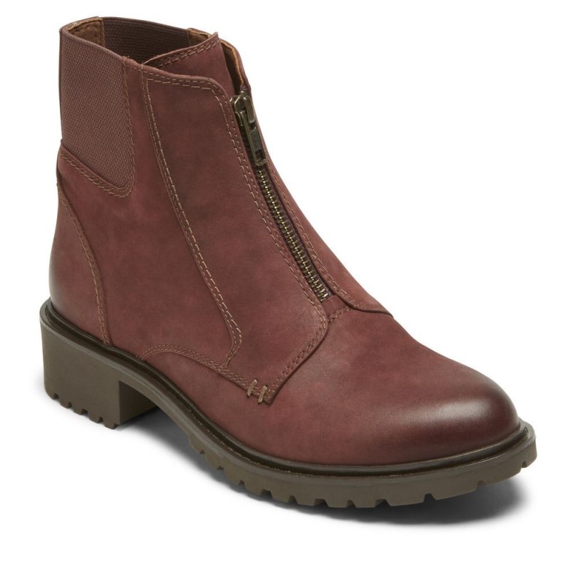 Women Rockport Winter Center Zip Booties Red Brown USA | AH6-26592