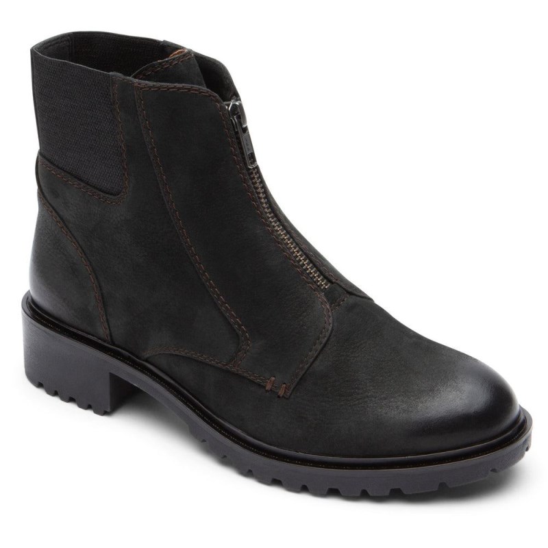 Women Rockport Winter Center Zip Booties Black USA | GN2-95329