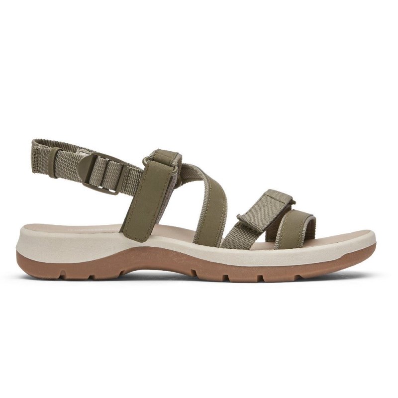 Women Rockport XCS Trail Tech Washable Strappy Sandals Olive USA | QZ5-82338