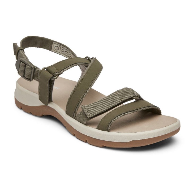 Women Rockport XCS Trail Tech Washable Strappy Sandals Olive USA | QZ5-82338