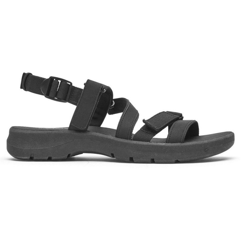 Women Rockport XCS Trail Tech Washable Strappy Sandals Black USA | QZ0-70797