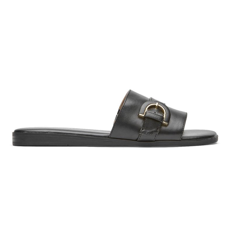 Women Rockport Yara Slides Black USA | QB6-81368