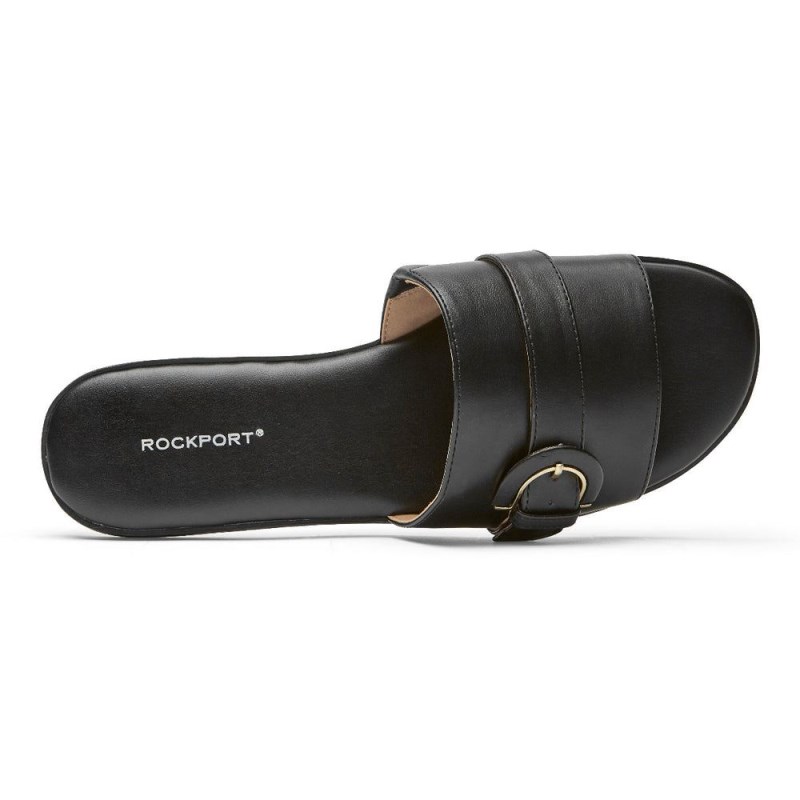 Women Rockport Yara Slides Black USA | QB6-81368