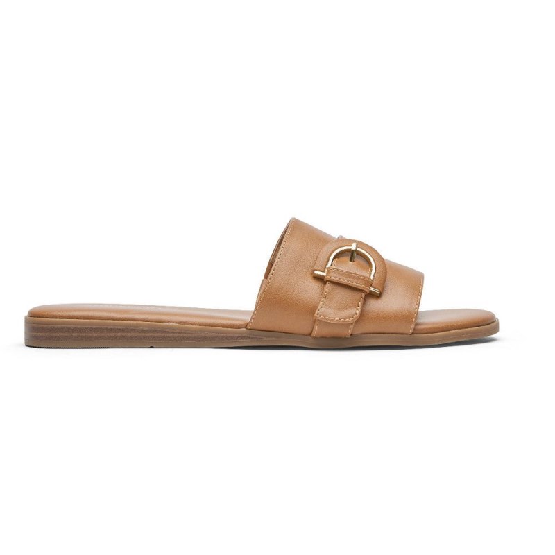 Women Rockport Yara Slides Brown USA | TY4-78647