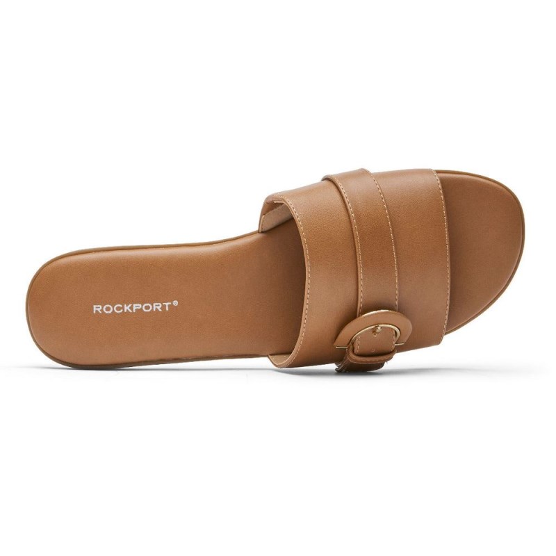 Women Rockport Yara Slides Brown USA | TY4-78647