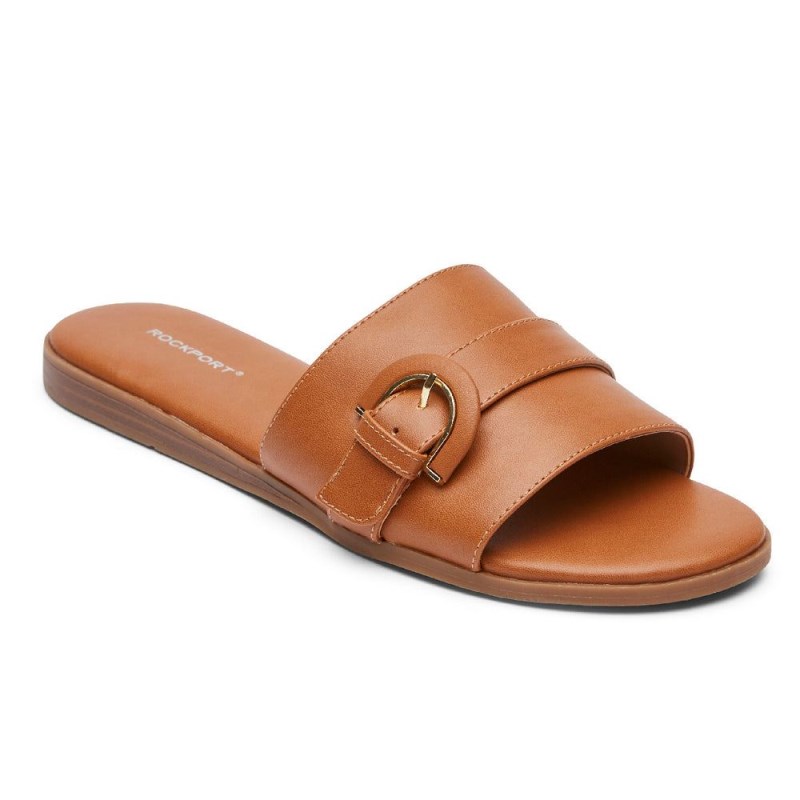 Women Rockport Yara Slides Brown USA | TY4-78647