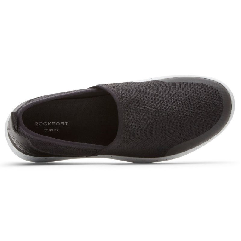 Women Rockport truFLEX Fly Washable Knit Slip-On Loafers Black USA | XU9-94859